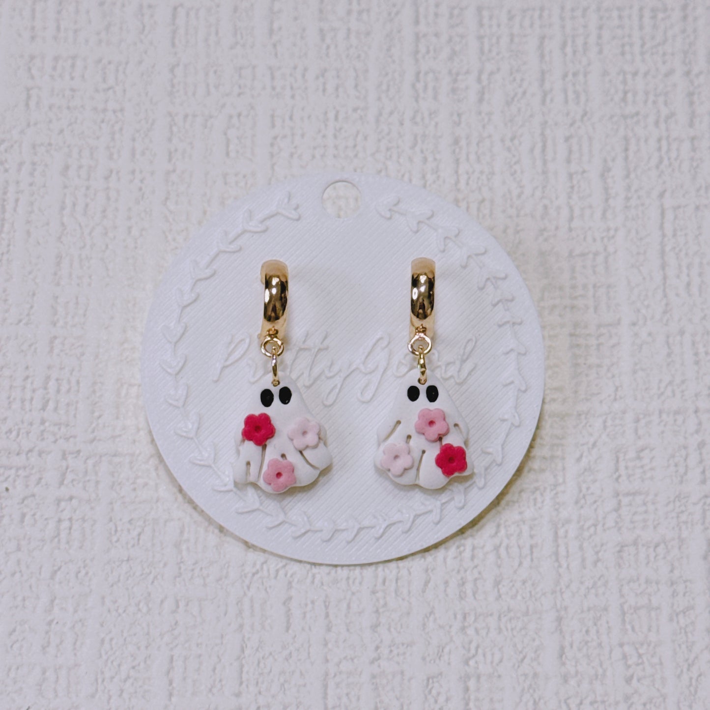 Handcrafted Floral Ghost Earrings, Cute Summerween & Halloween Huggies, Gift for Her