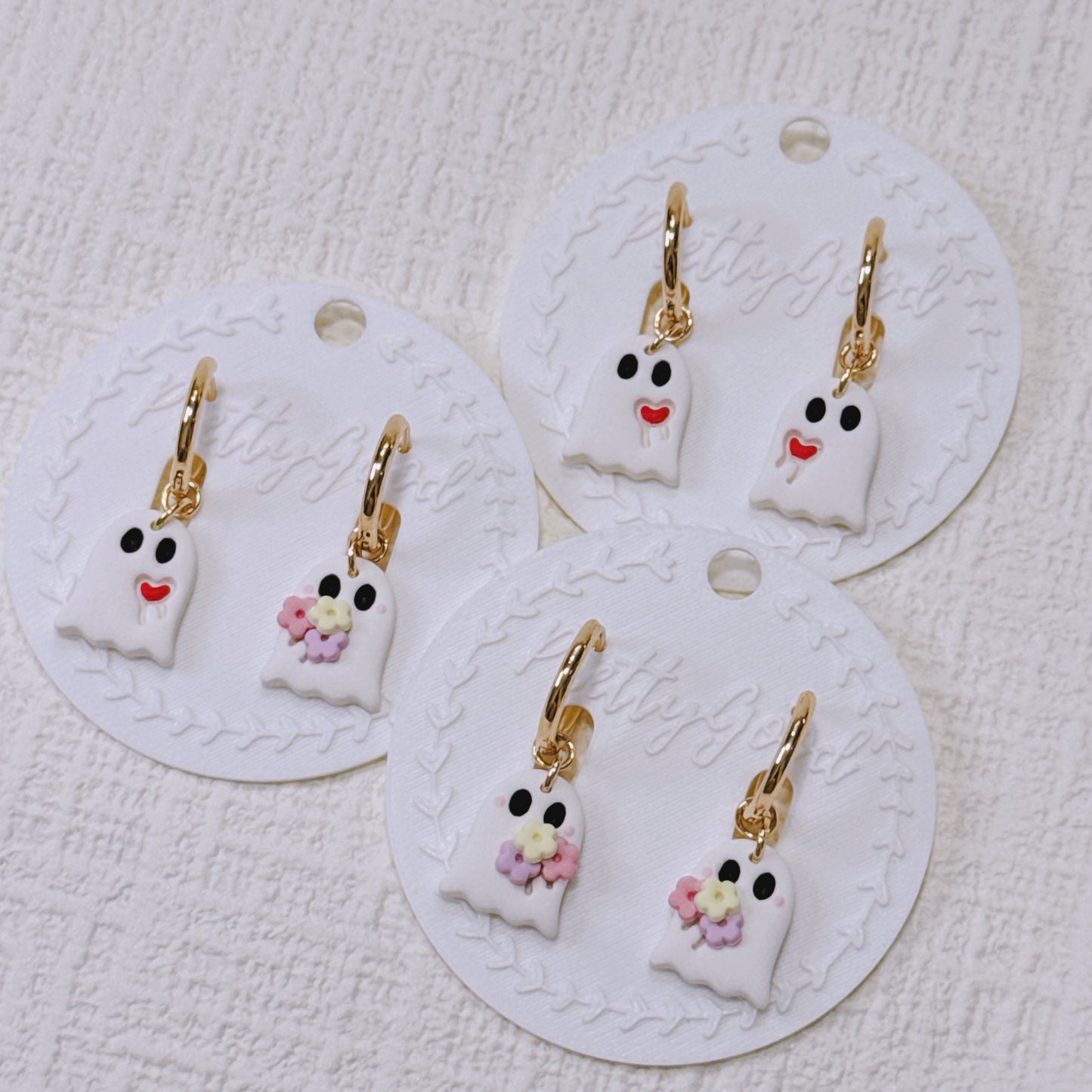 Handcrafted Ghost Earrings – Cute & Floral Halloween or Summerween Huggies