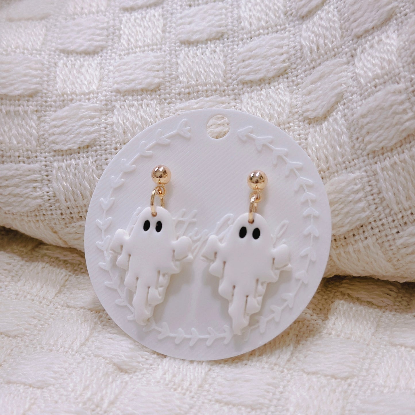 Handcrafted Draped Ghost Dangle Earrings – Simple Yet Cute White Polymer Clay Halloween Jewelry