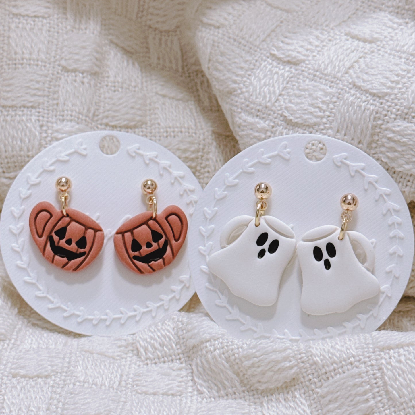 Pumpkin Mug Earrings and Ghost Mug Earrings, Handmade Polymer Clay Halloween Dangles, Cute Spooky Fall Jewelry