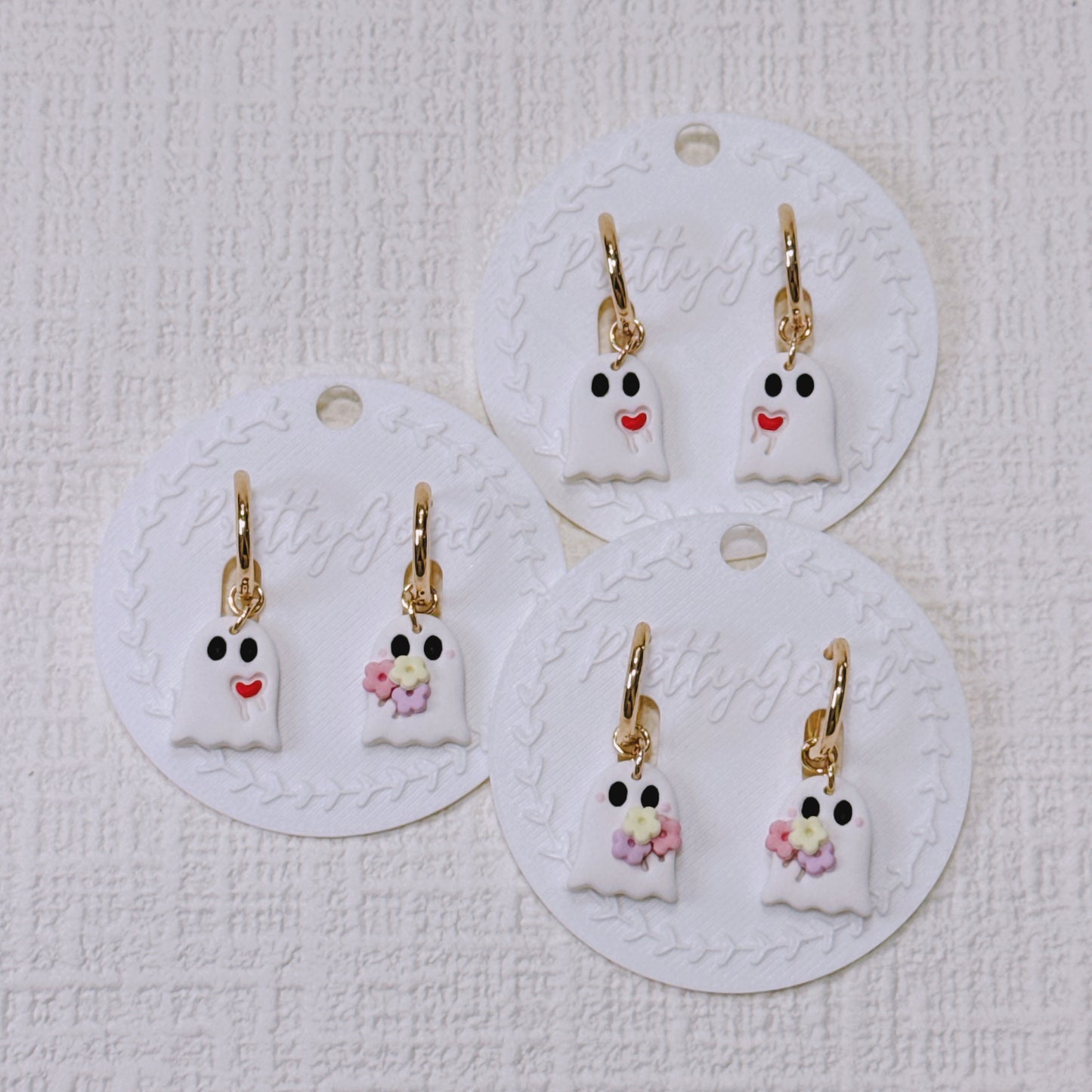 Handcrafted Ghost Earrings – Cute & Floral Halloween or Summerween Huggies