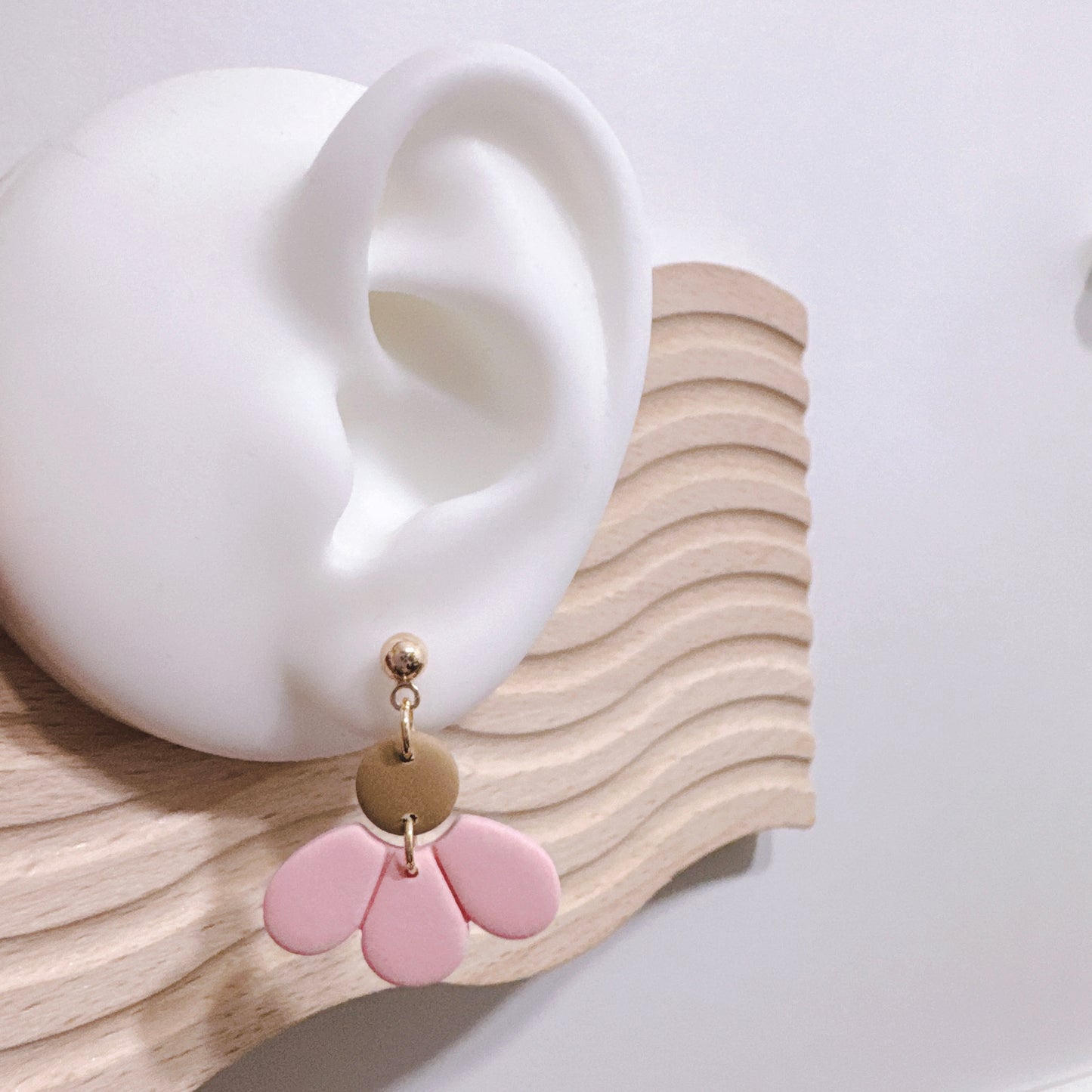 Handcrafted Pastel Pink Half Daisy Dangle Earrings – Perfect for Spring