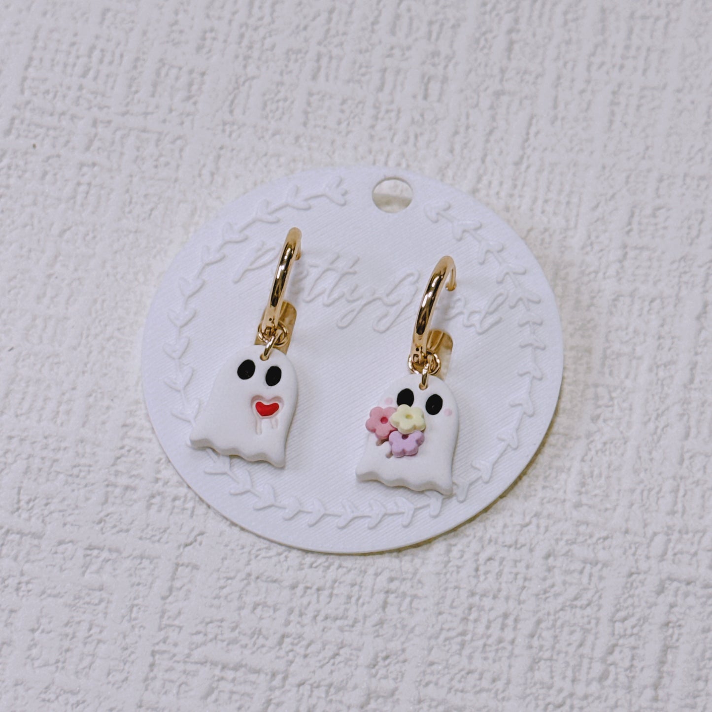 Handcrafted Ghost Earrings – Cute & Floral Halloween or Summerween Huggies