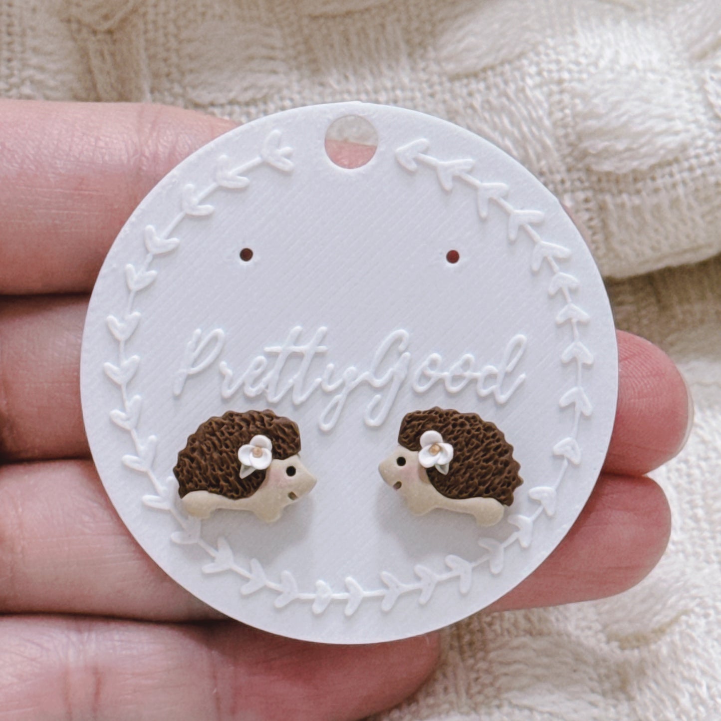 Hedgehog Earrings, Polymer Clay Animal Studs, Cute Woodland Jewelry with Flower Detail, Gift for Her