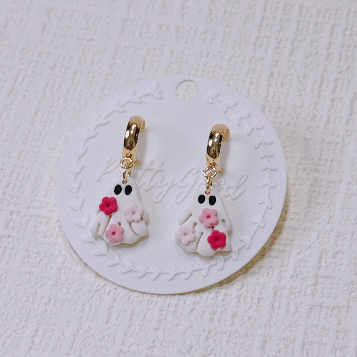 Handcrafted Floral Ghost Earrings, Cute Summerween & Halloween Huggies, Gift for Her