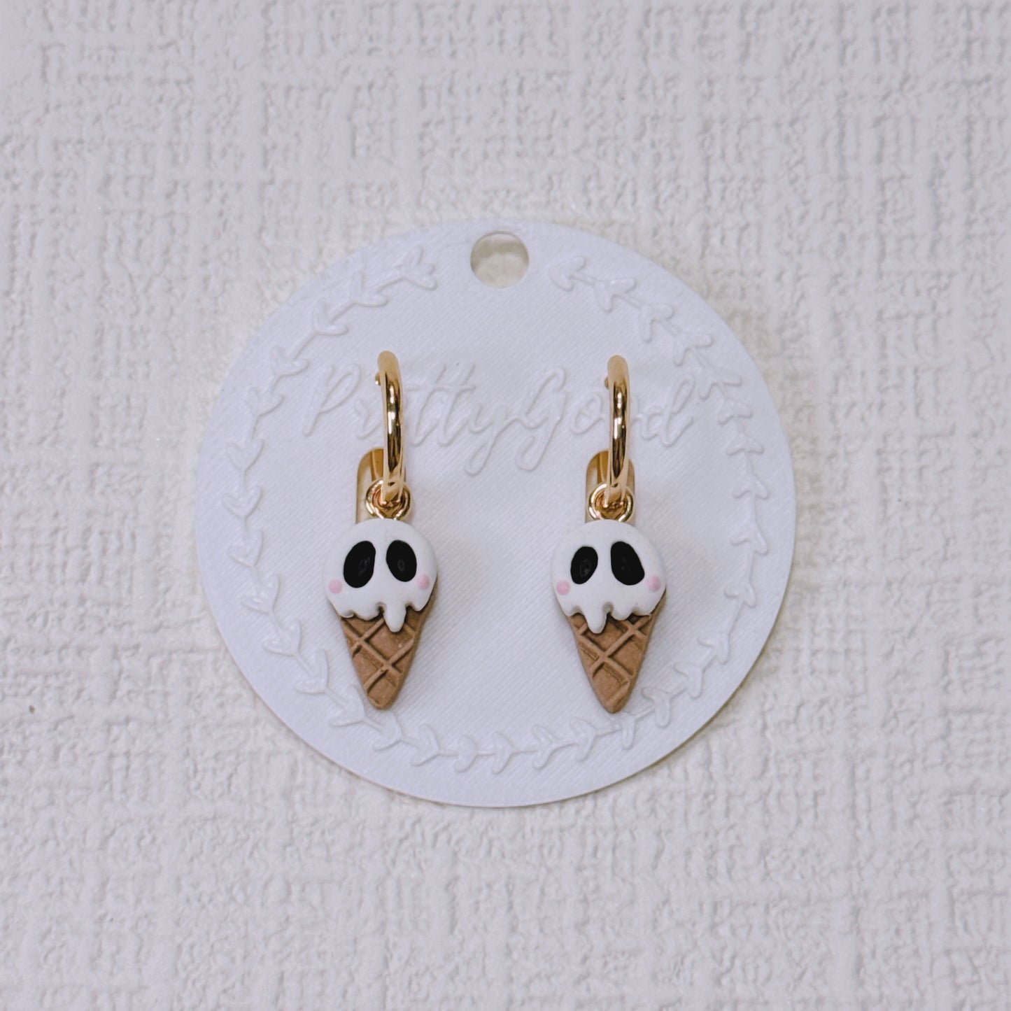 Handcrafted Ghost Ice Cream Earrings, Spooky Cute Summerween Huggies, Gift for Her