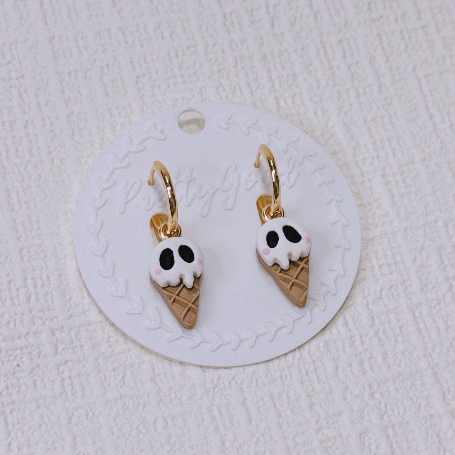 Handcrafted Ghost Ice Cream Earrings, Spooky Cute Summerween Huggies, Gift for Her
