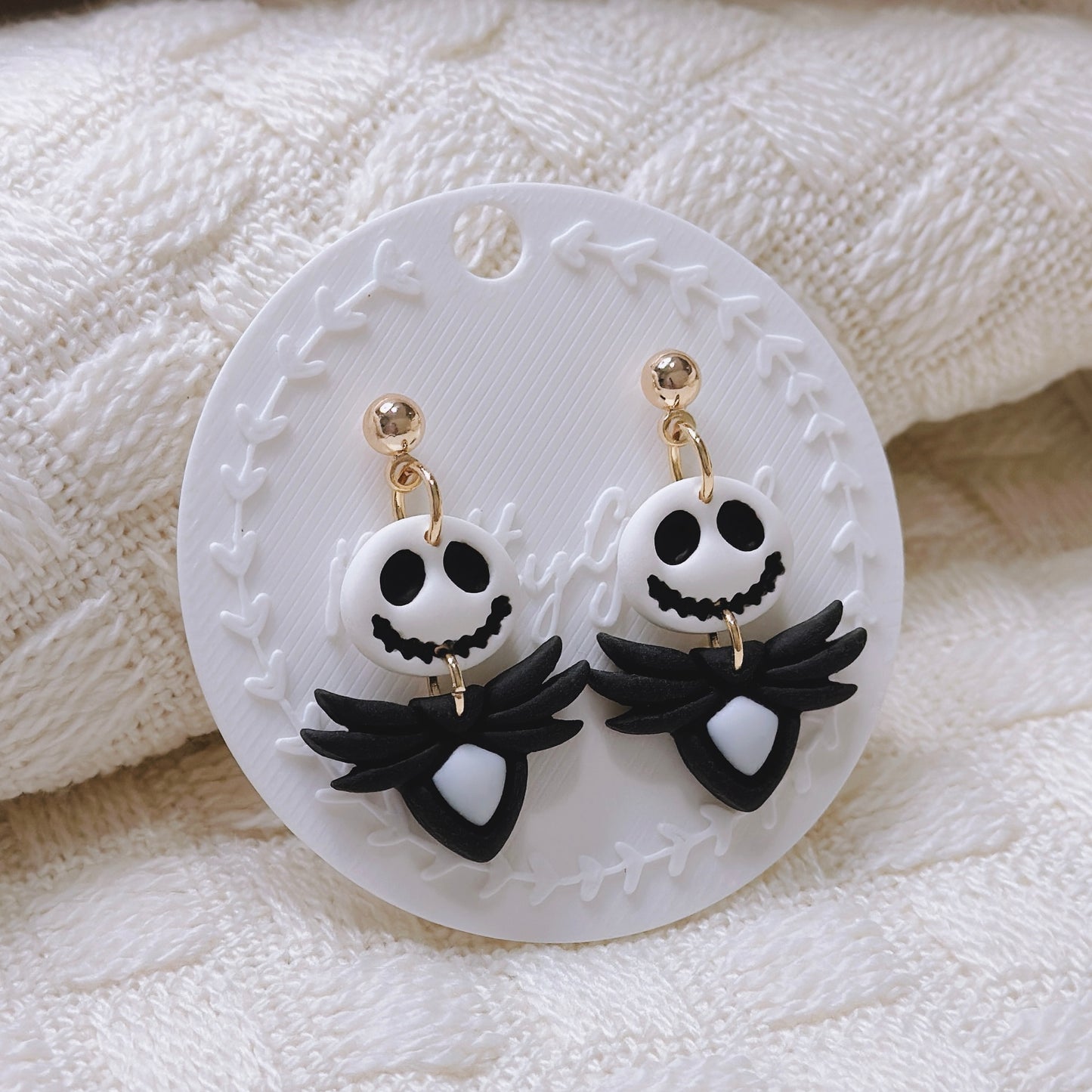 Handcrafted Jack Skellington Earrings – Nightmare Before Christmas Inspired Polymer Clay Earrings, Spooky Cute Halloween