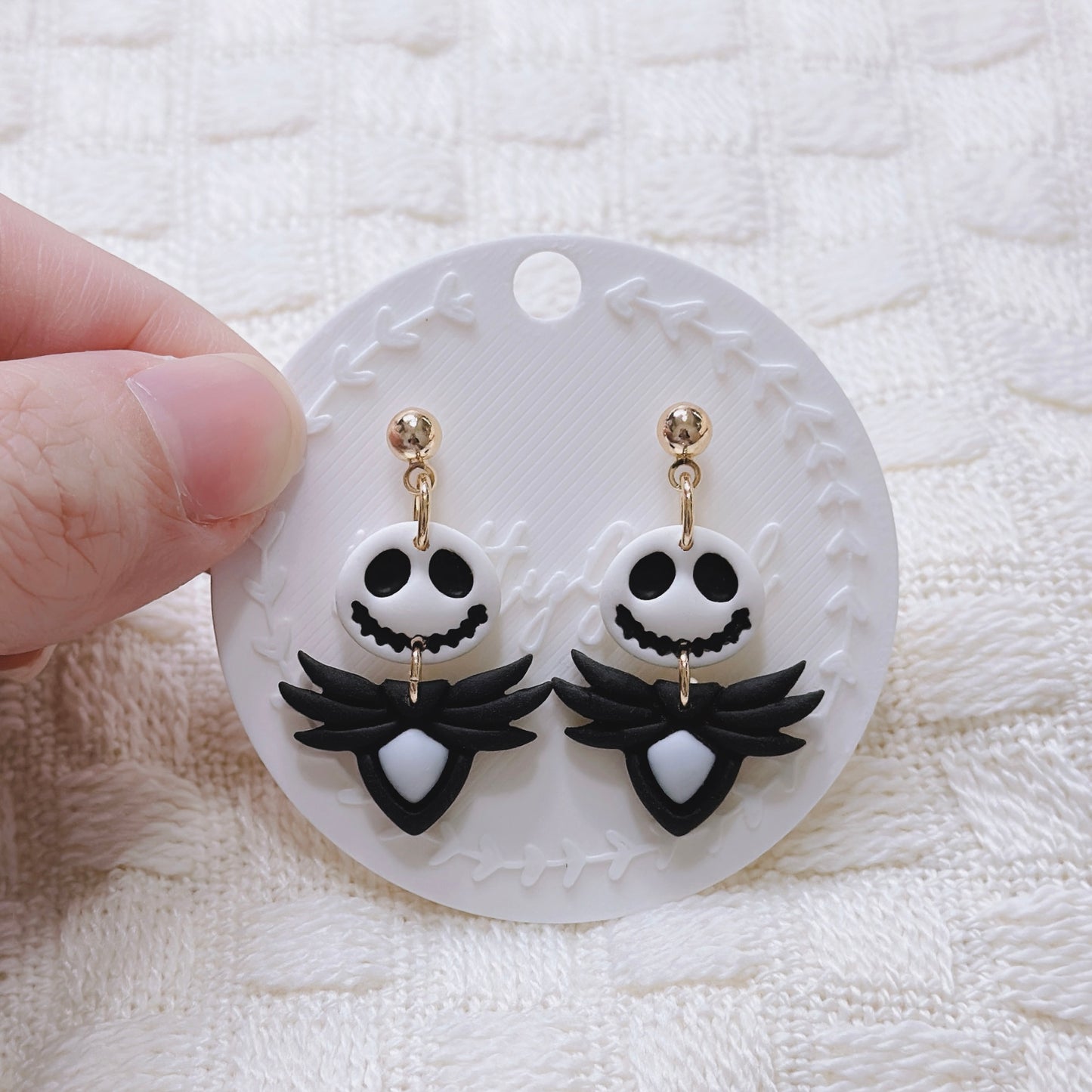 Handcrafted Jack Skellington Earrings – Nightmare Before Christmas Inspired Polymer Clay Earrings, Spooky Cute Halloween
