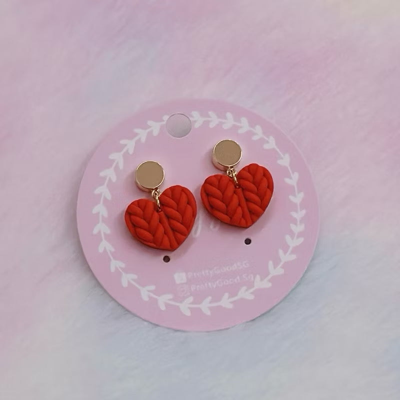 Knitted Heart Dangle, Handcrafted Earrings 🇸🇬 Made, Gift for her
