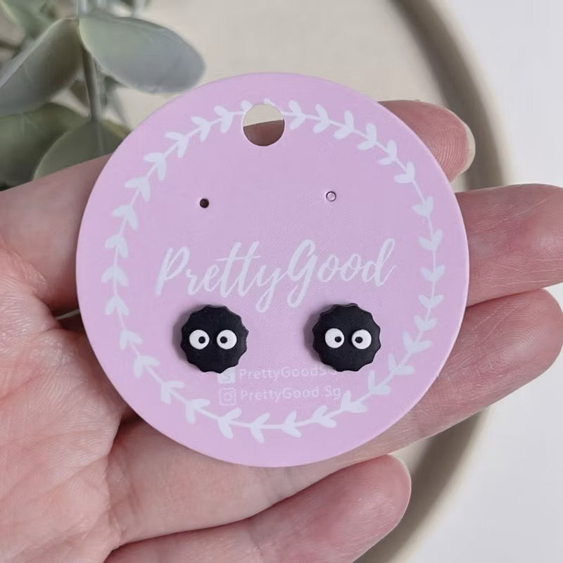 Soot Sprite Studs Earrings, Handcrafted Spirited Away Earrings, Little Black Studs, Cute Earrings