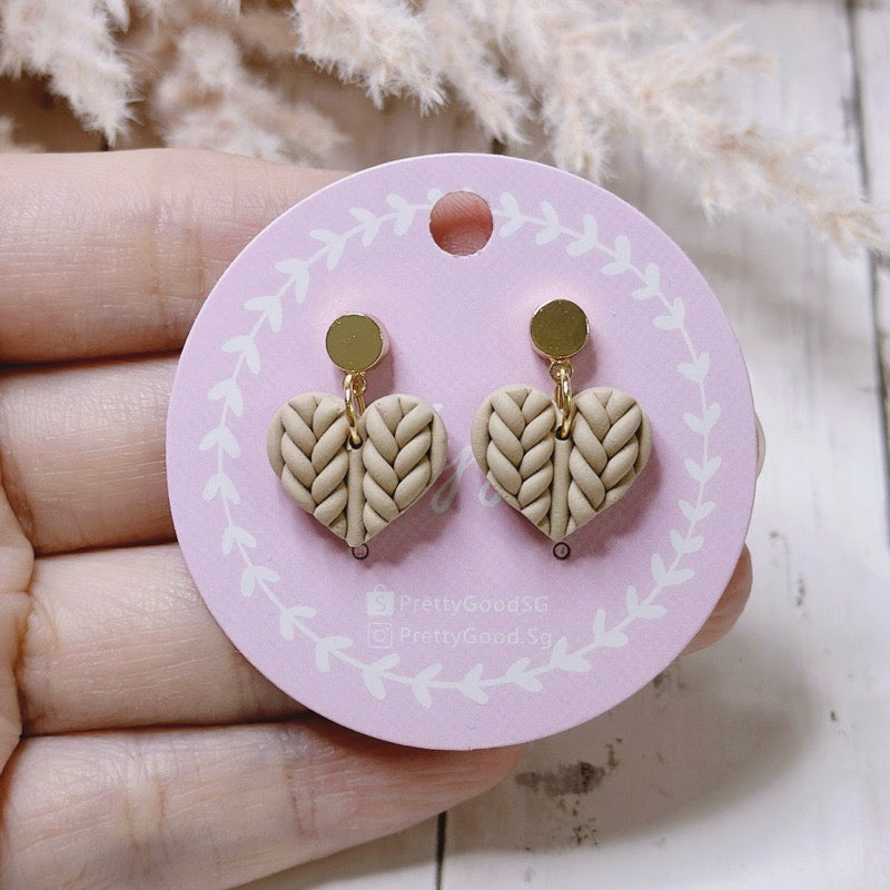 Knitted Heart Dangle, Handcrafted Earrings 🇸🇬 Made, Gift for her