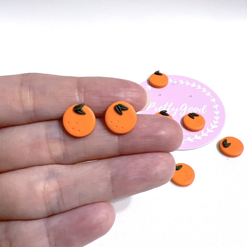 Mini Orange Stud Earrings | Lucky Citrus Polymer Clay Studs for CNY & Summer | Cute Fruit Earrings