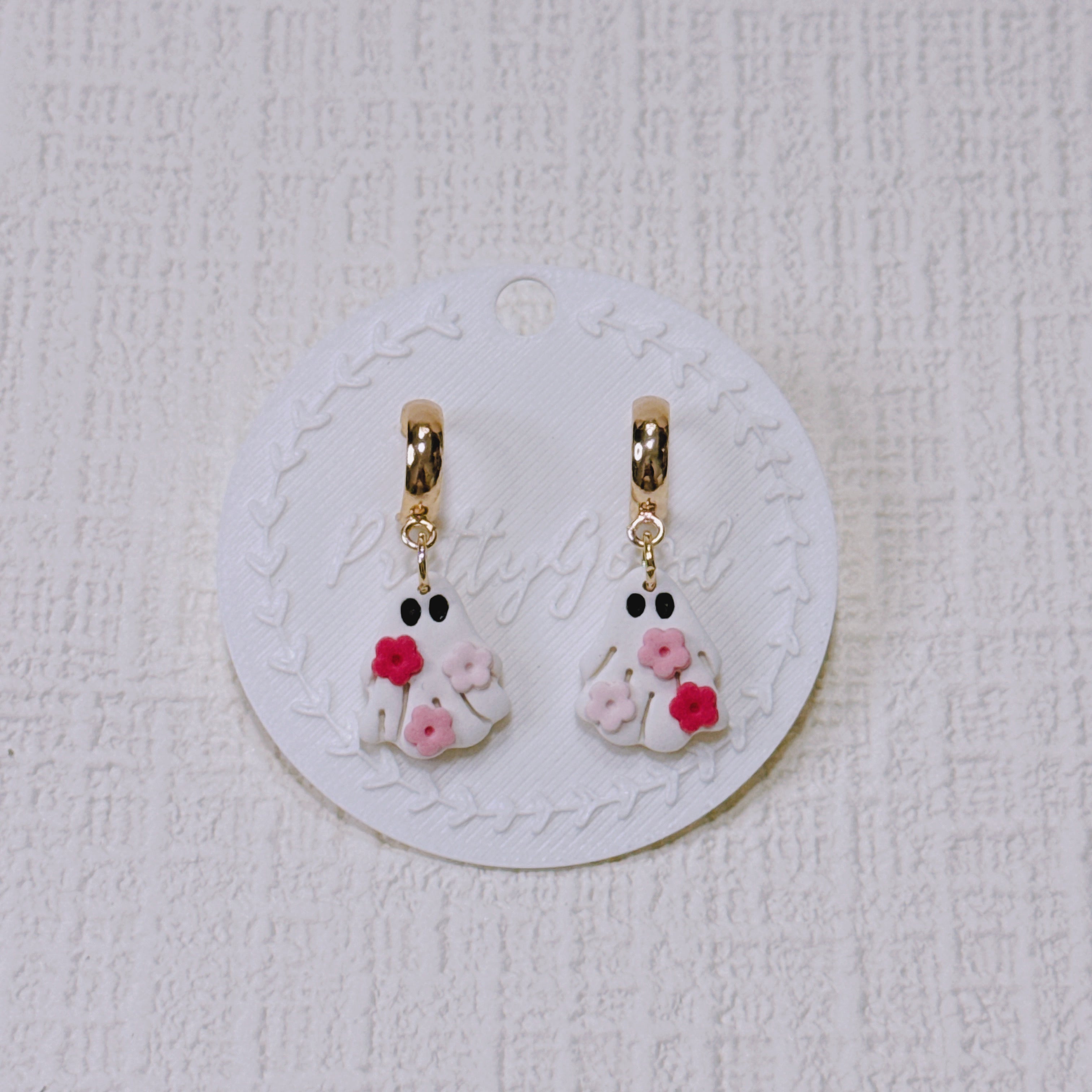 Handcrafted Floral Ghost Earrings, Cute Summerween & Halloween Huggies, Gift for Her