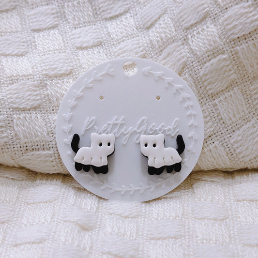 Handcrafted Ghost Cat Stud Earrings – Cute Black and White Polymer Clay Halloween Jewelry