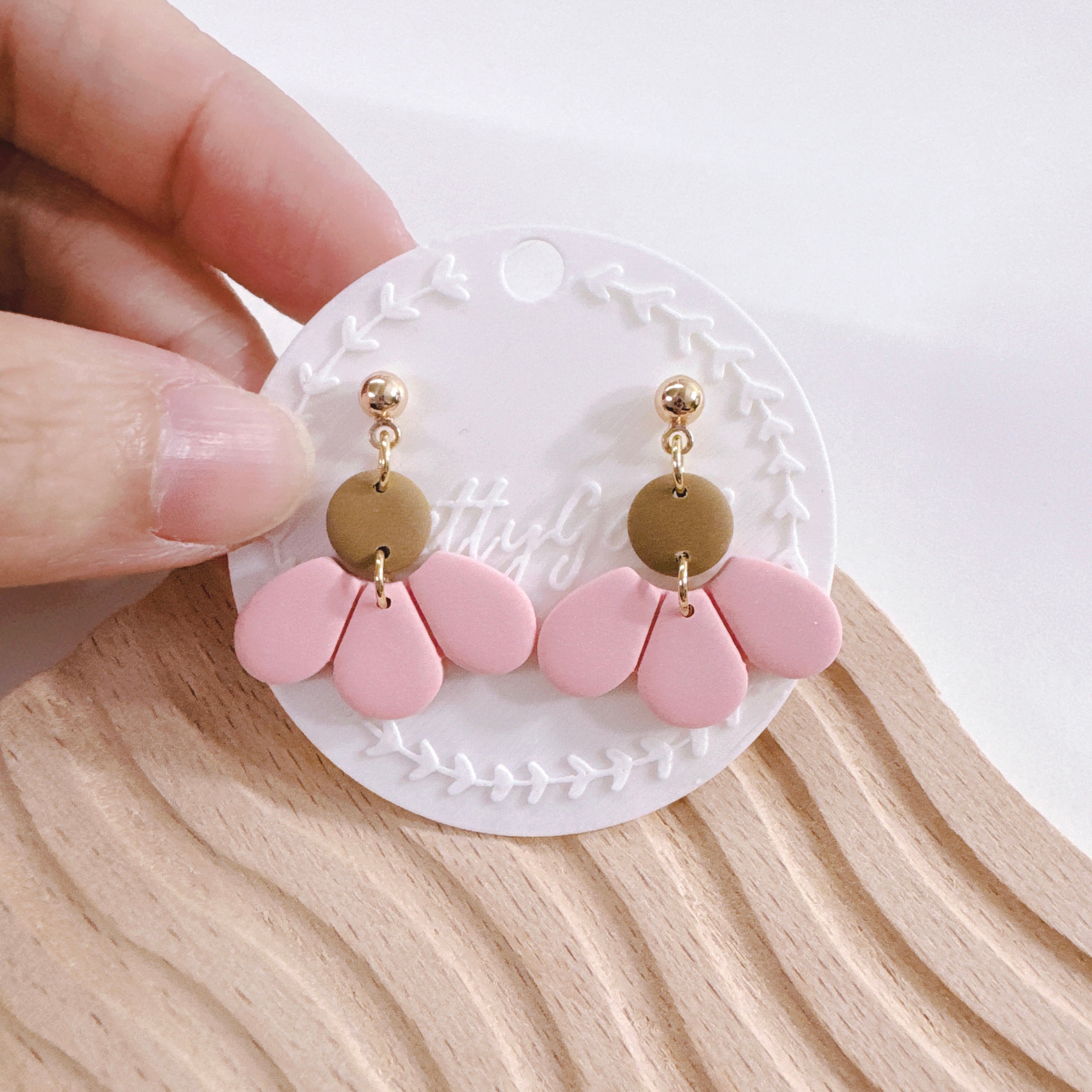 Handcrafted Pastel Pink Half Daisy Dangle Earrings – Perfect for Spring