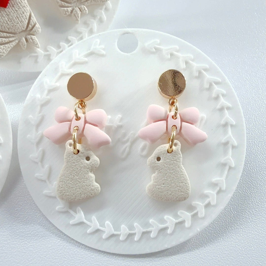 Bear Bow Dangle Earrings | Handmade Polymer Clay Bear Earrings | Cute Gift for Her