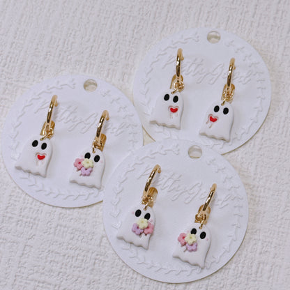 Handcrafted Ghost Earrings – Cute & Floral Halloween or Summerween Huggies