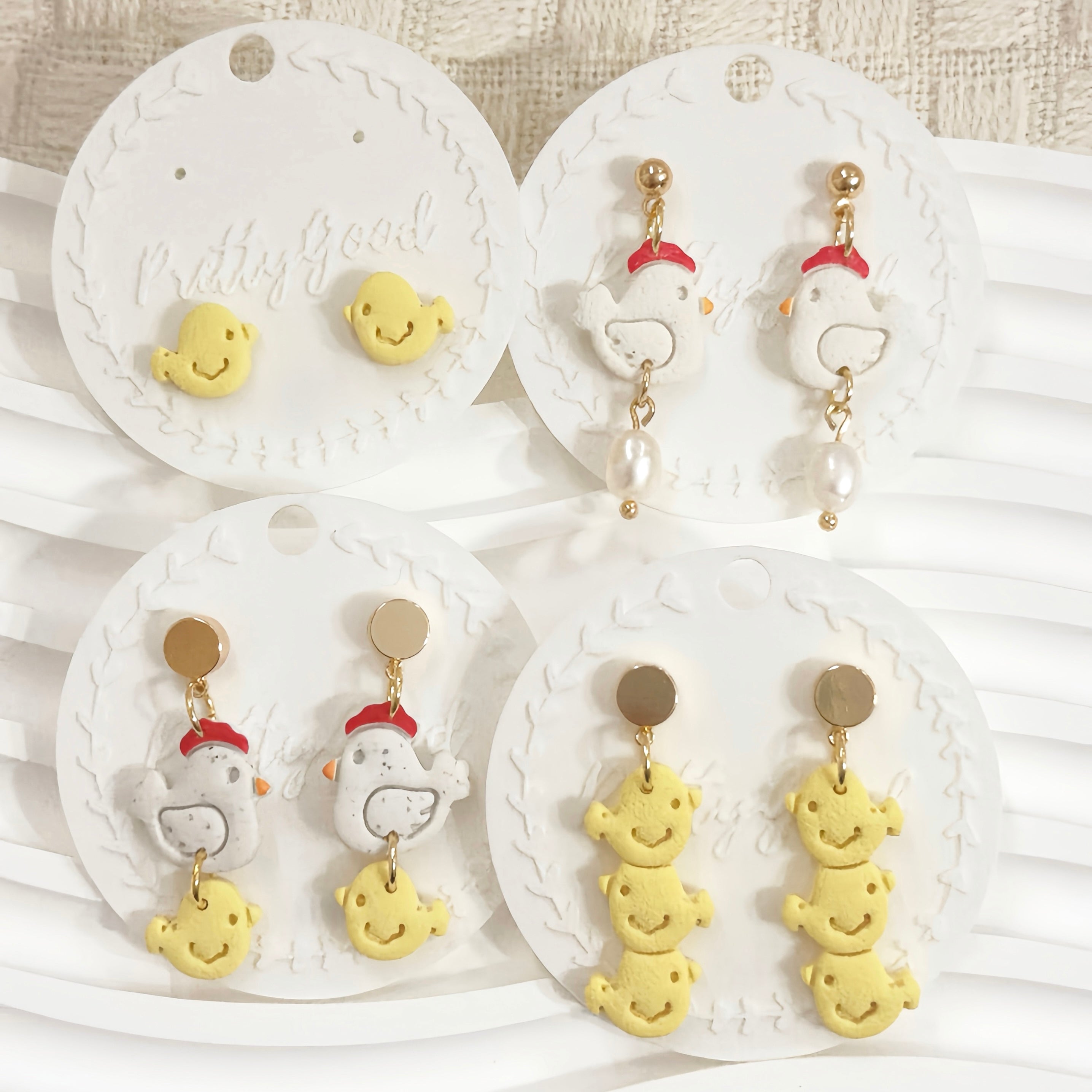 Chicken & Chick Polymer Clay Earrings | Cute Farm Animal Stud & Dangle | Handmade Cottagecore Jewelry
