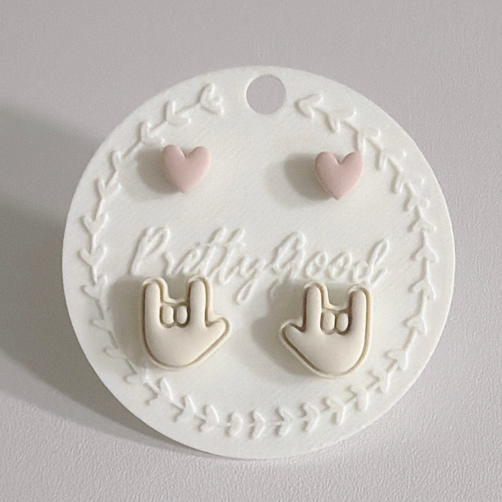 ASL I Love You Hand Sign Stud Earrings, Pastel Heart Studs, Handcrafted in Singapore, Cute Everyday Gift