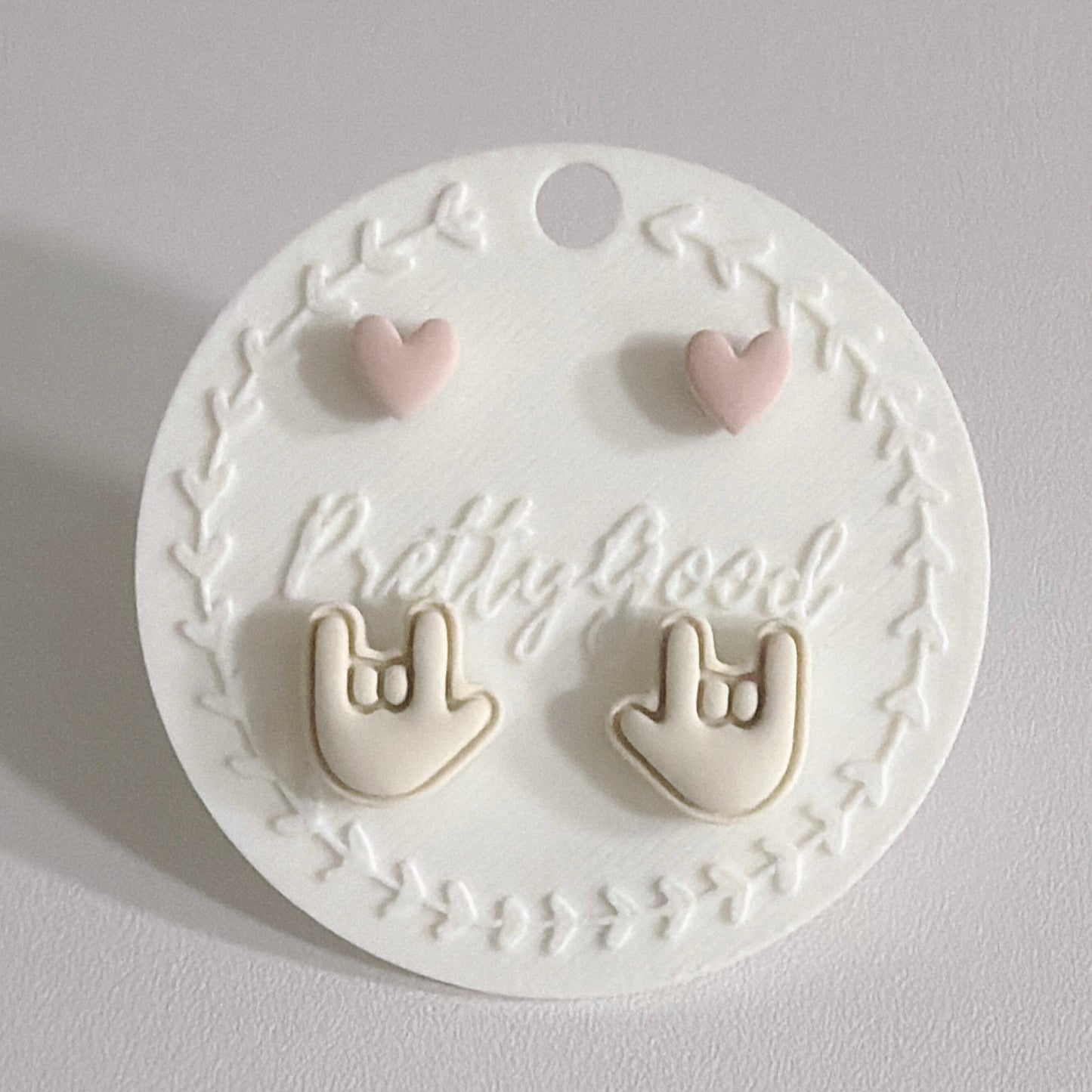 ASL I Love You Hand Sign Stud Earrings, Pastel Heart Studs, Handcrafted in Singapore, Cute Everyday Gift