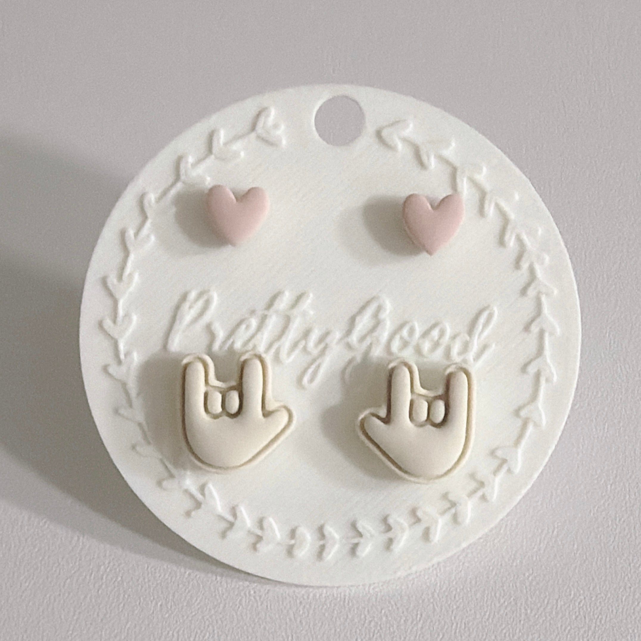 ASL I Love You Hand Sign Stud Earrings, Pastel Heart Studs, Handcrafted in Singapore, Cute Everyday Gift