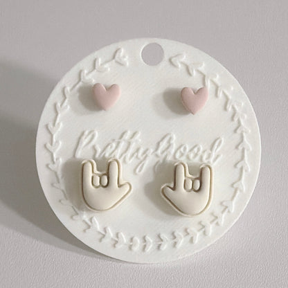 ASL I Love You Hand Sign Stud Earrings, Pastel Heart Studs, Handcrafted in Singapore, Cute Everyday Gift