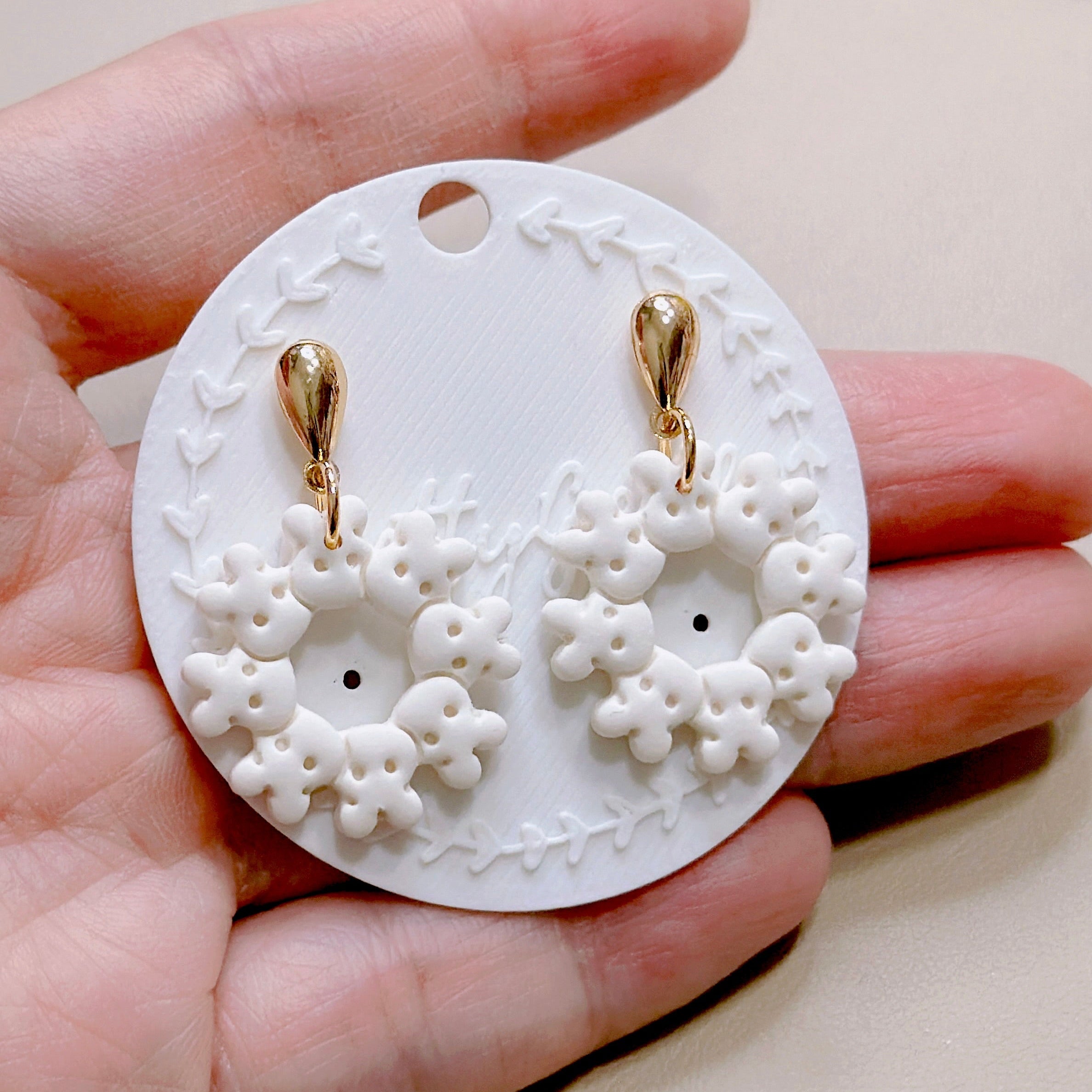 Cute Bunny Wreath Earrings Handmade Polymer Clay | Rabbit Circle Dangle | Cottagecore Animal Jewelry