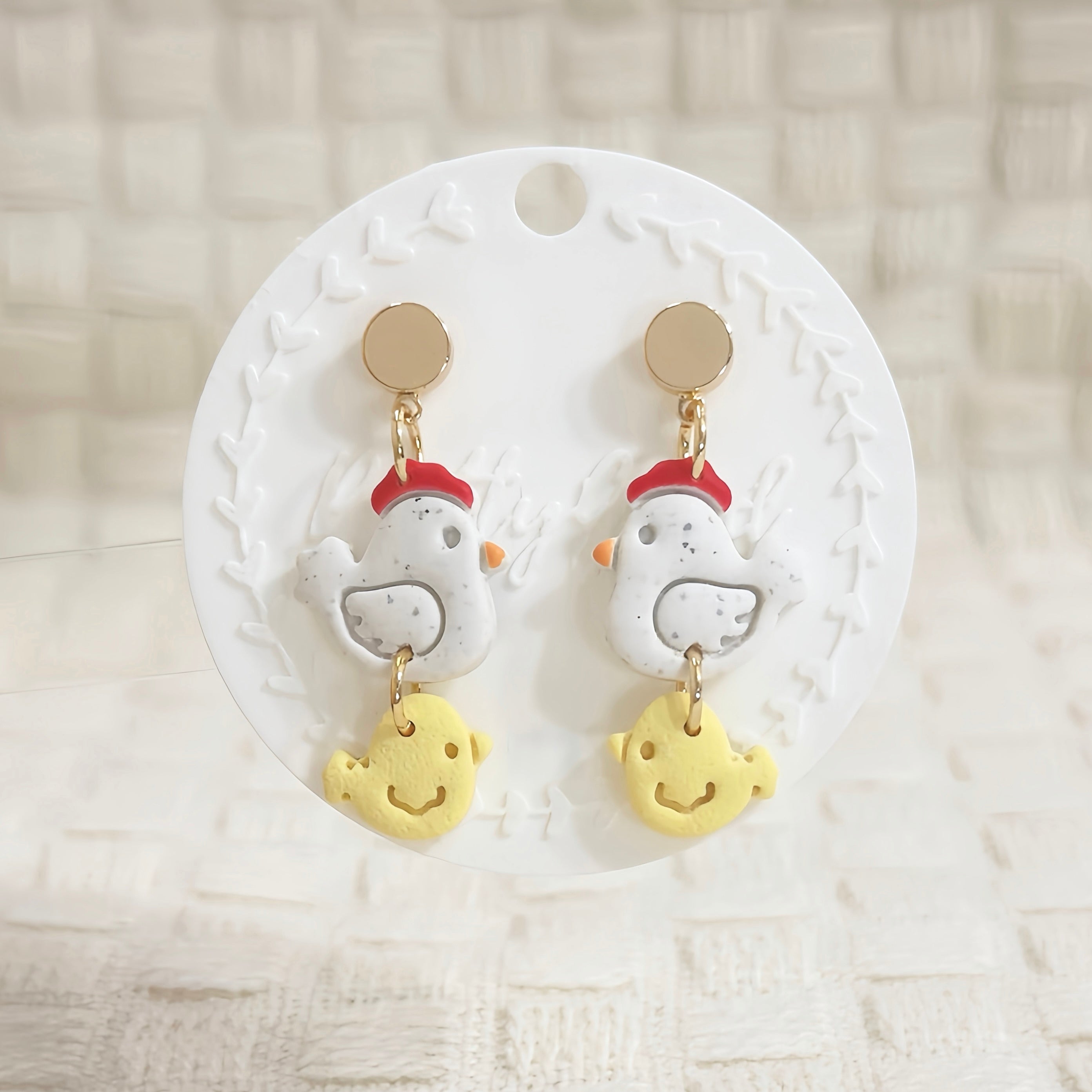 Chicken & Chick Polymer Clay Earrings | Cute Farm Animal Stud & Dangle | Handmade Cottagecore Jewelry