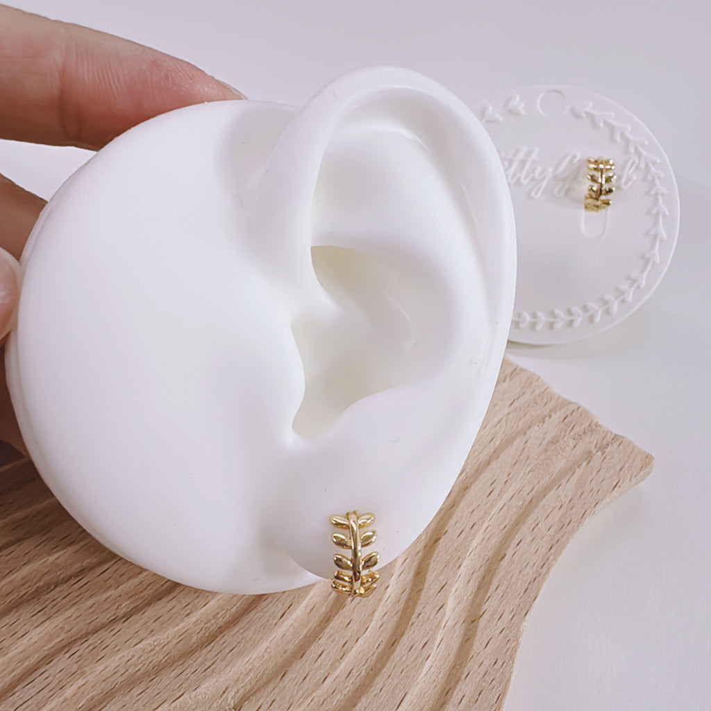 Mini 14K Gold Plated Leaf Huggie Earrings, Gift for Her