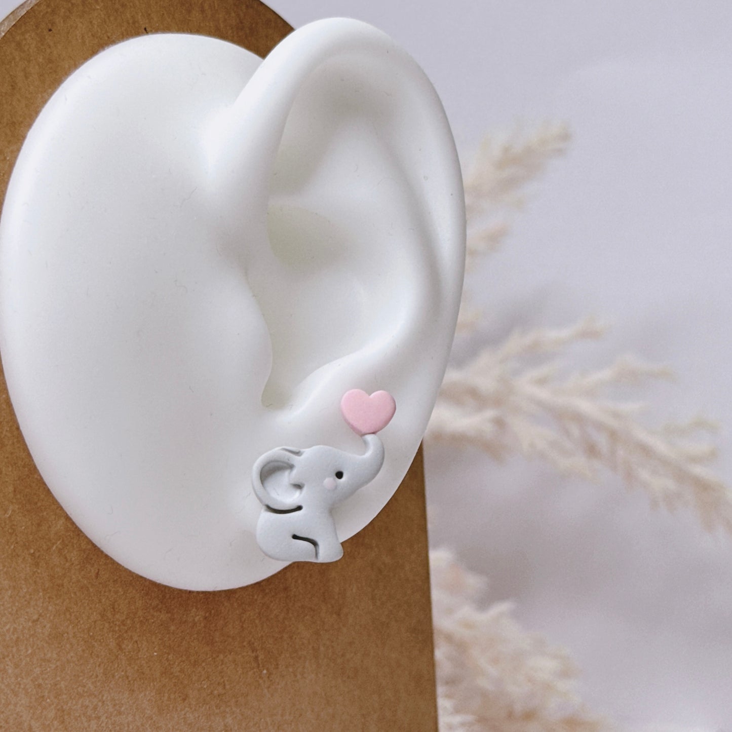 Love Baby Elephant Studs, Handmade Clay Earrings, Cute Gift for Her