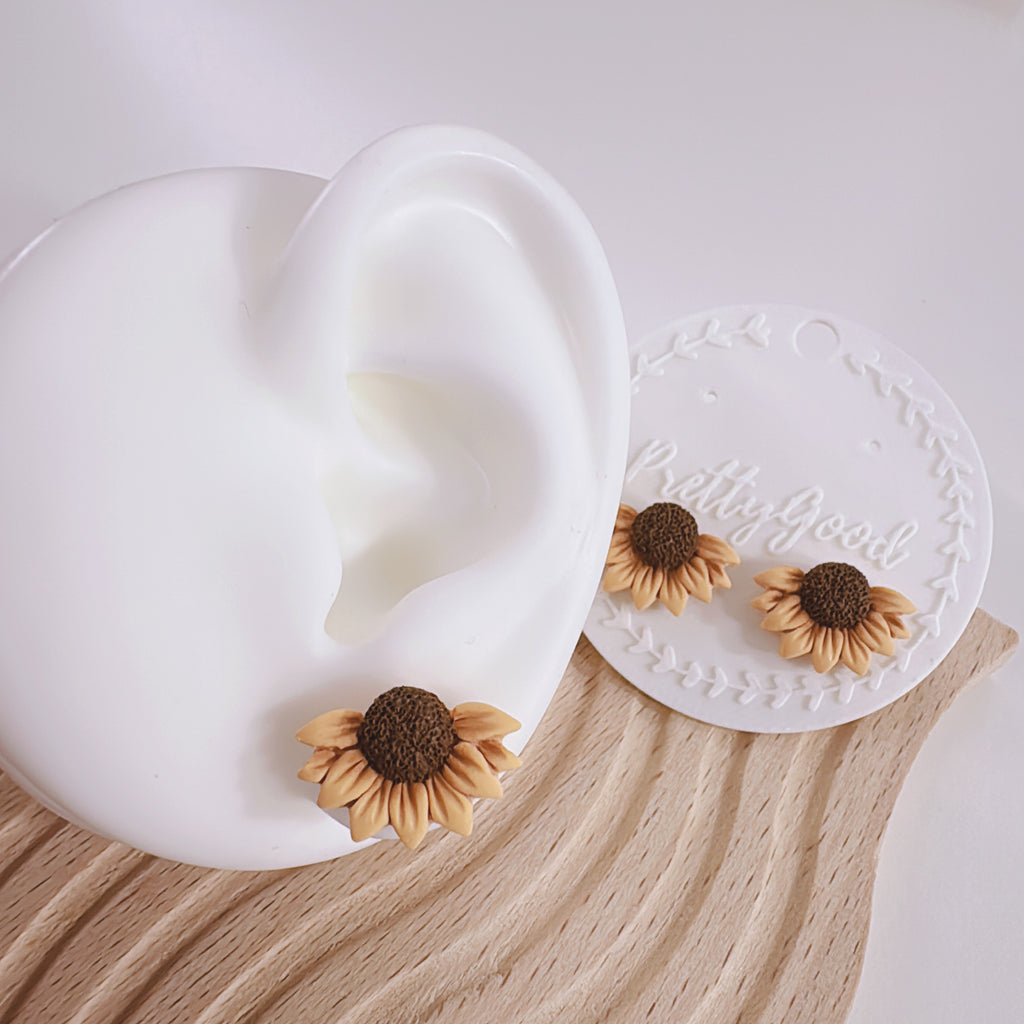 Handcrafted Sunflower Stud Earrings – Realistic & Delicately Shaded