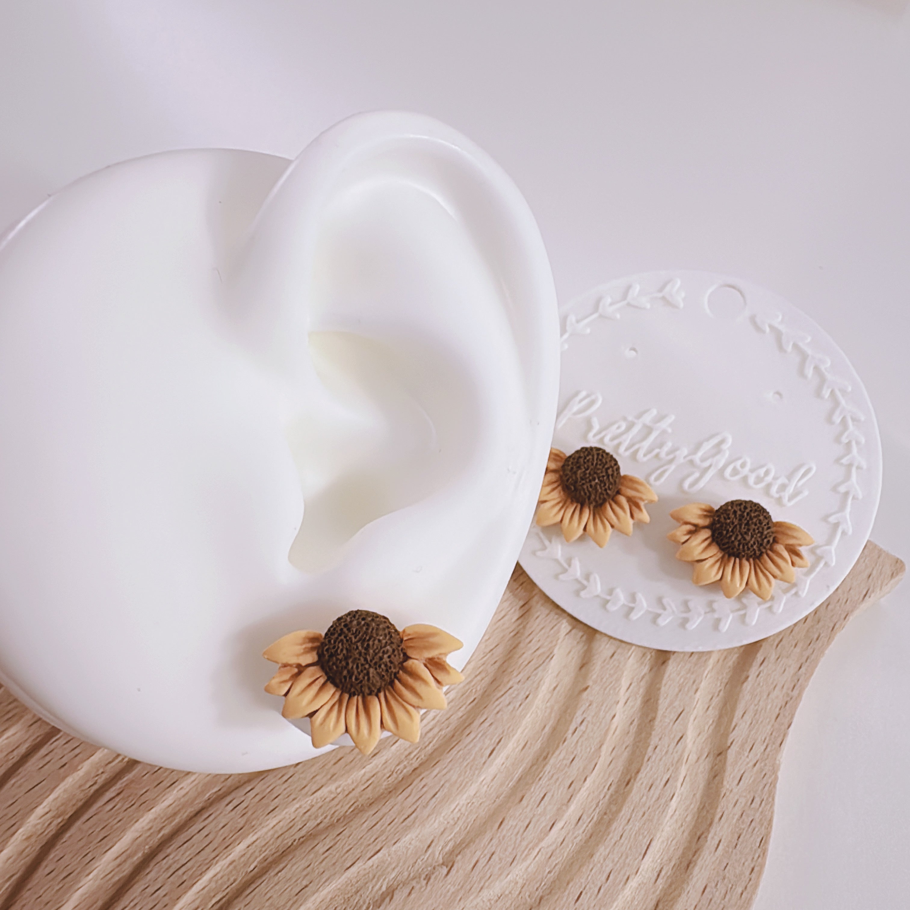 Handcrafted Sunflower Stud Earrings – Realistic & Delicately Shaded