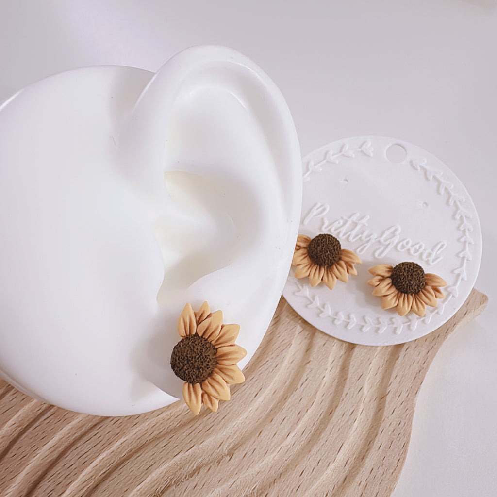 Handcrafted Sunflower Stud Earrings – Realistic & Delicately Shaded