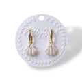 Mini Scallop Shell Clay Earrings – White Dangle on Gold Huggies