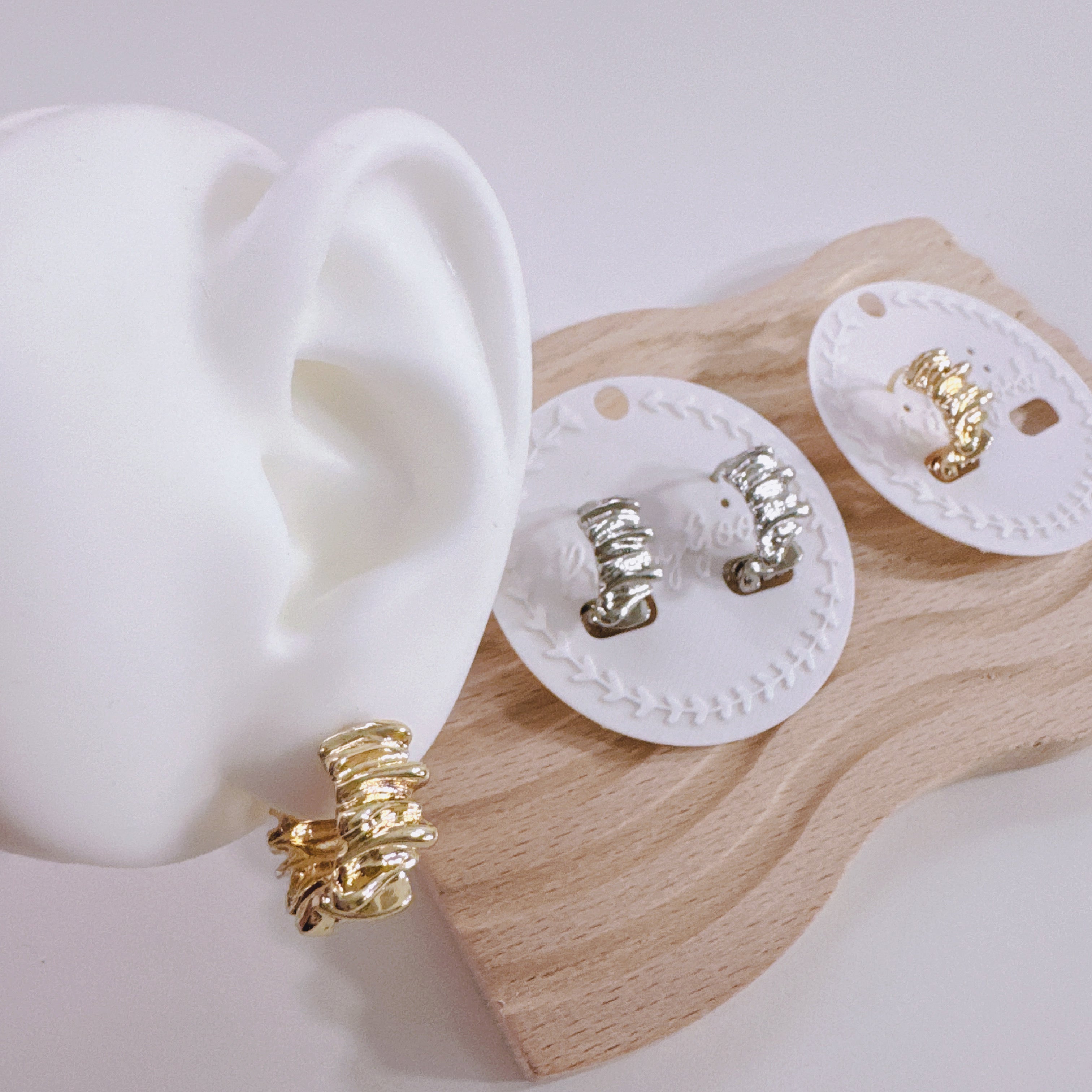 14K Gold Plated Ruffle Style Huggie Hoop Earrings - Elegant & Trendy, Gift for Her