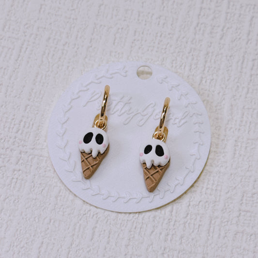 Handcrafted Ghost Ice Cream Earrings, Spooky Cute Summerween Huggies, Gift for Her