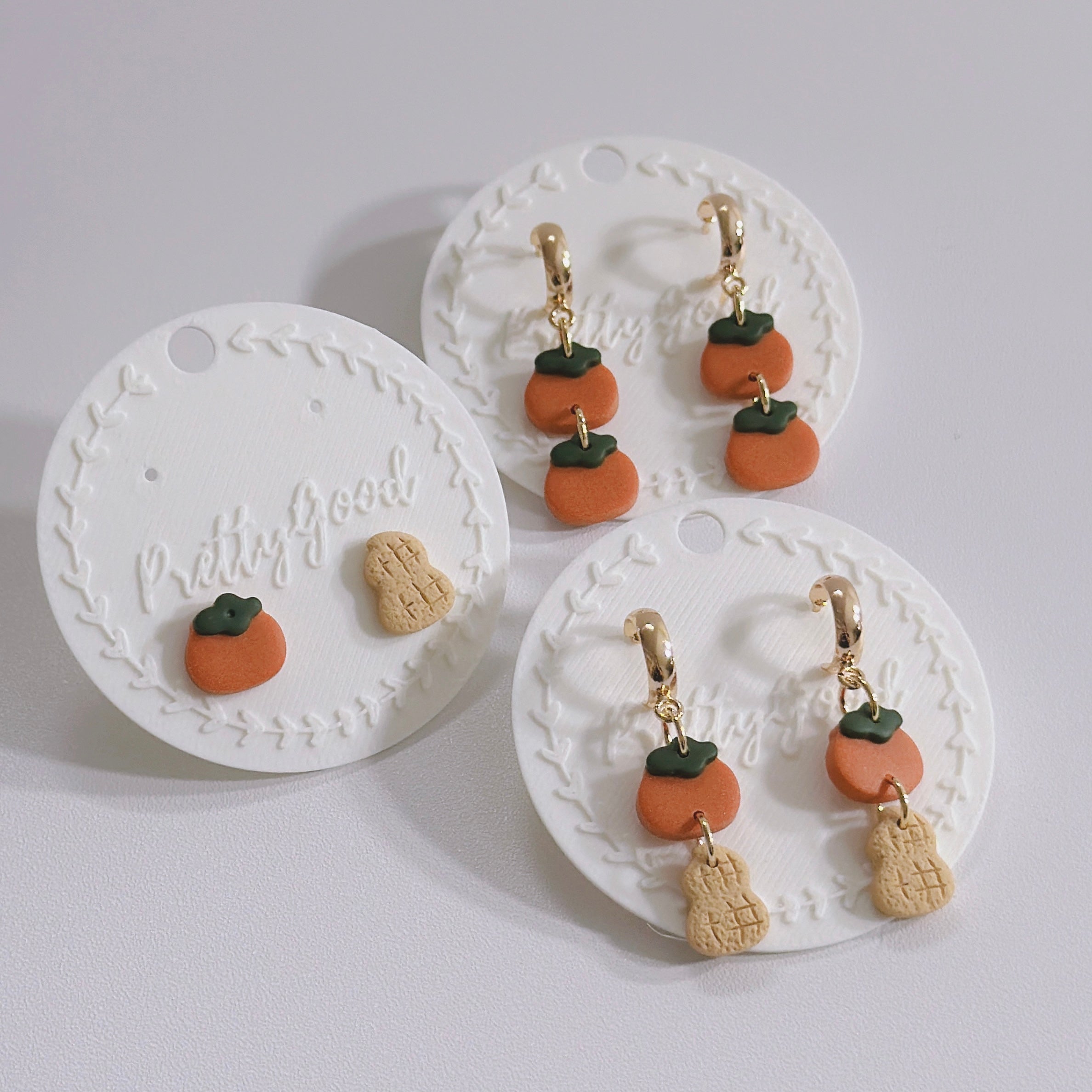 Handmade Persimmon Peanut Lucky Earrings 好运耳环