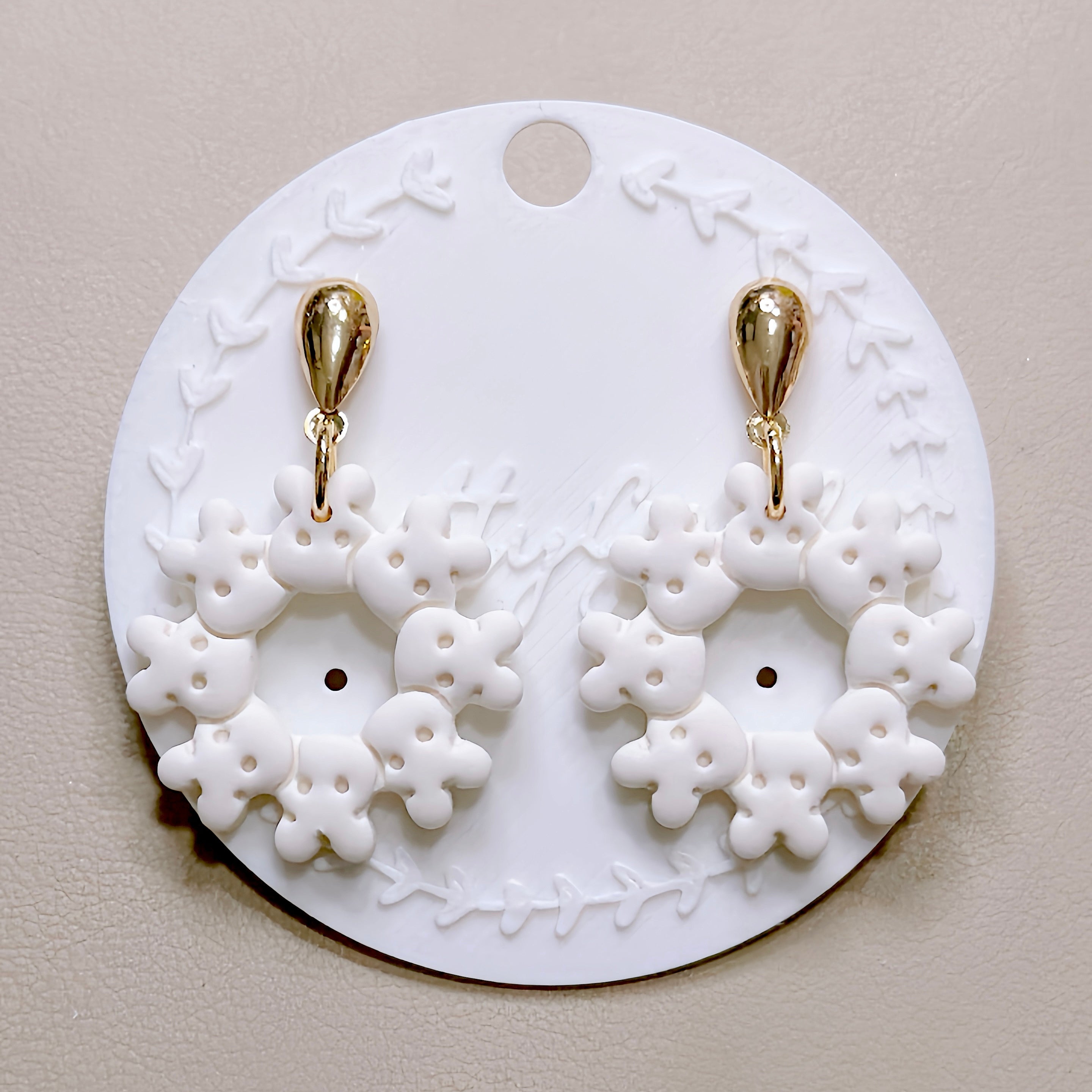 Cute Bunny Wreath Earrings Handmade Polymer Clay | Rabbit Circle Dangle | Cottagecore Animal Jewelry