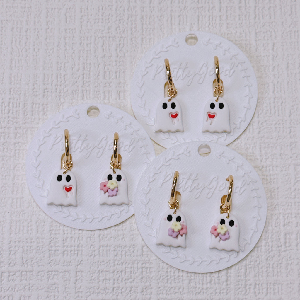 Handcrafted Ghost Earrings – Cute & Floral Halloween or Summerween Huggies