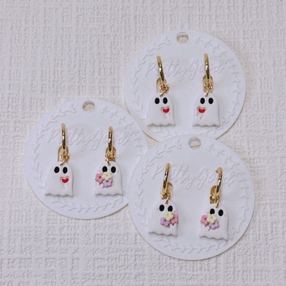 Handcrafted Ghost Earrings – Cute & Floral Halloween or Summerween Huggies