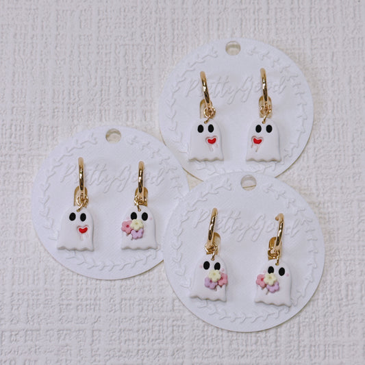 Handcrafted Ghost Earrings – Cute & Floral Halloween or Summerween Huggies