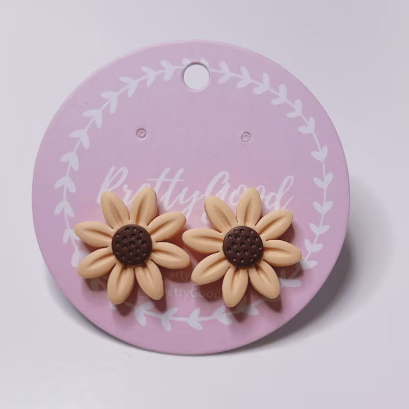 Sunflower Clay Earrings – Handmade Studs or Huggies