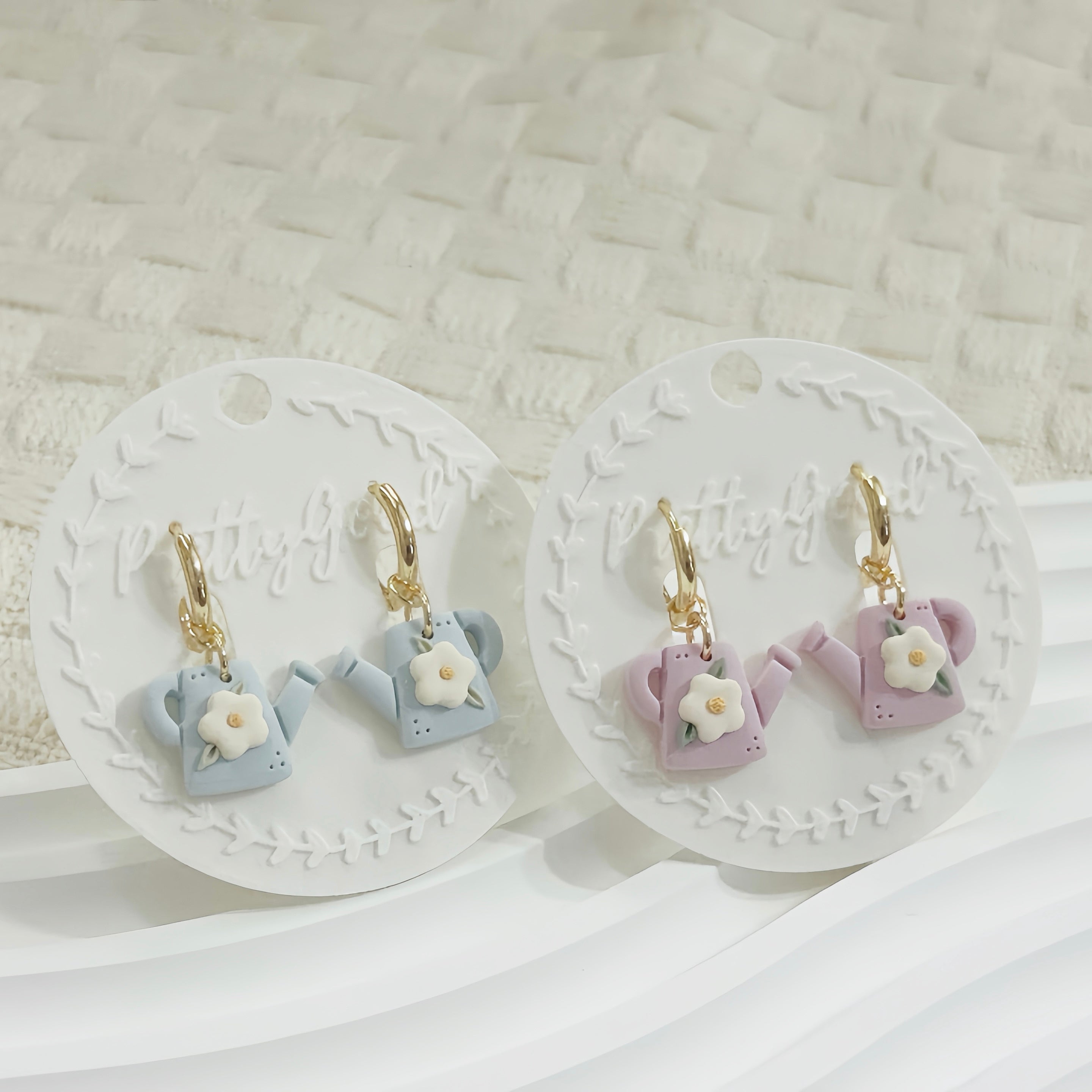 Floral Watering Can Polymer Clay Earrings | Cute Garden Dangle | Handmade Pastel Jewelry