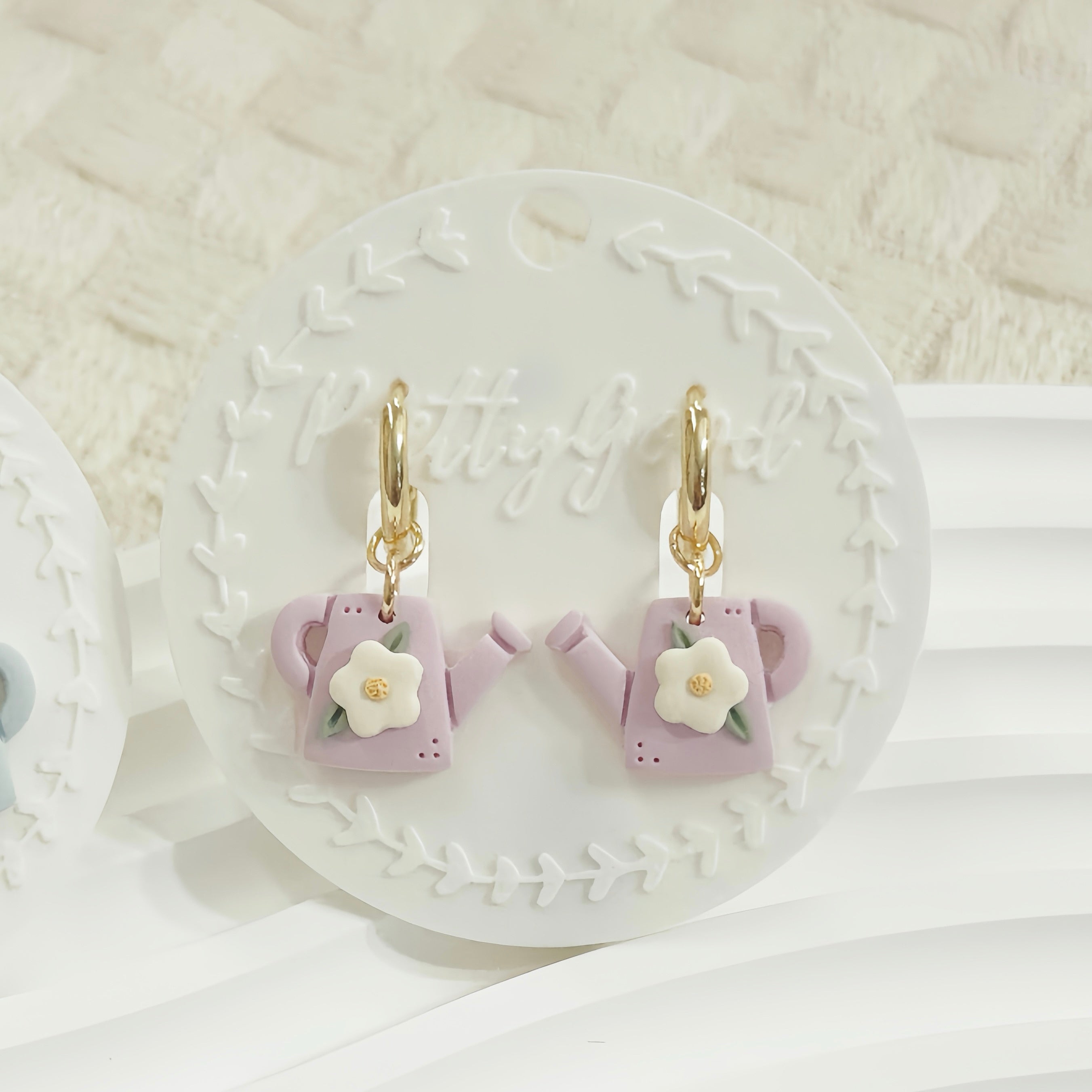 Floral Watering Can Polymer Clay Earrings | Cute Garden Dangle | Handmade Pastel Jewelry
