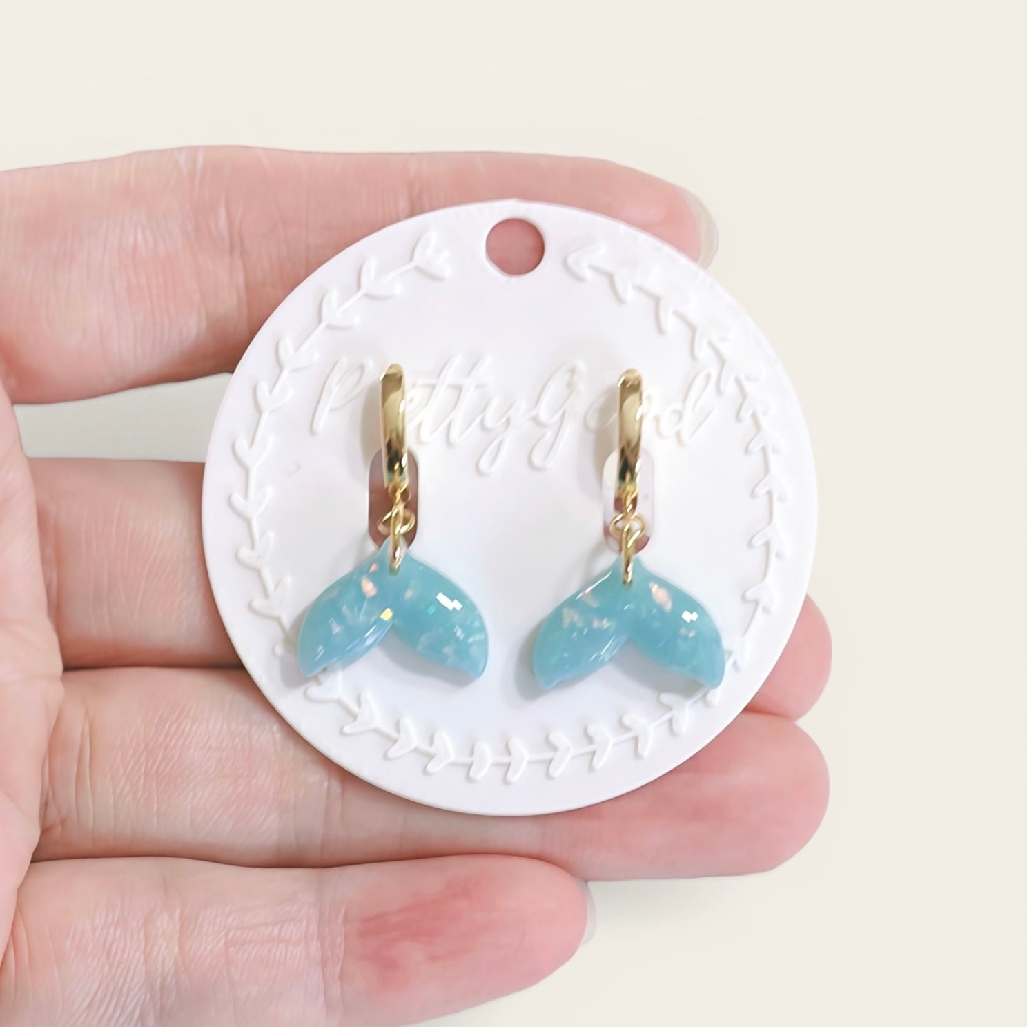 Mermaid Tail Huggie Earrings Blue | Faux Opal Ocean Earrings | 14K Gold Plated Small Dangle Earrings