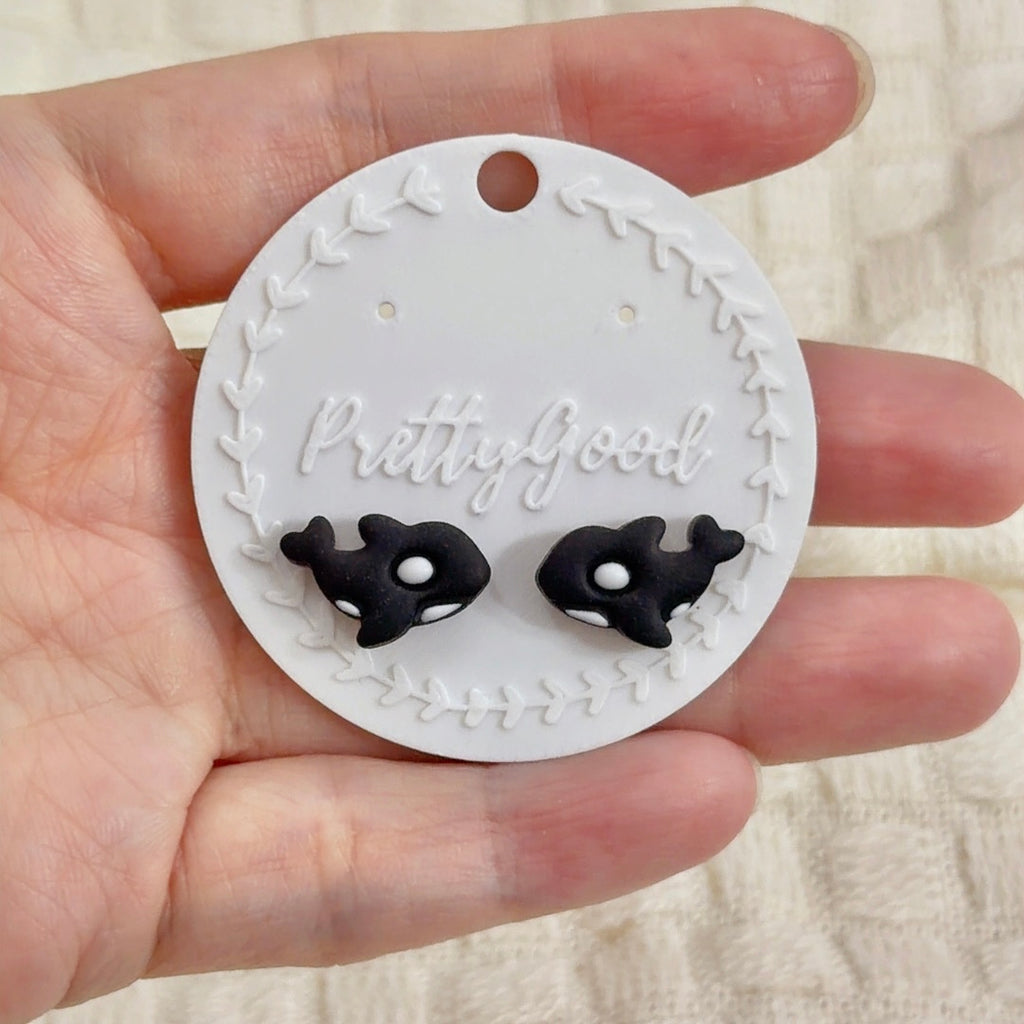 Baby Orca Studs, Handmade in SG, Polymer Clay Earrings