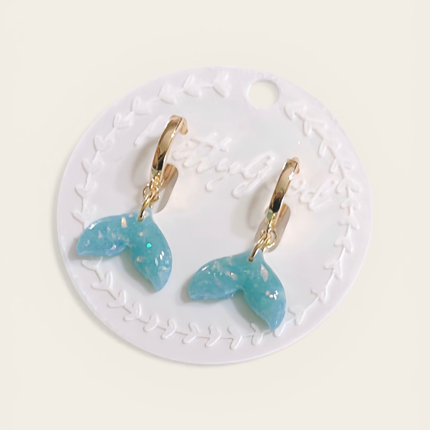 Mermaid Tail Huggie Earrings Blue | Faux Opal Ocean Earrings | 14K Gold Plated Small Dangle Earrings