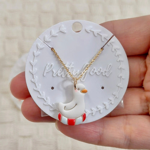 Duck Float Earrings Necklace Set Cute Summer Duck Jewelry Gold Plated Dangle Necklace Handmade Lightweight
