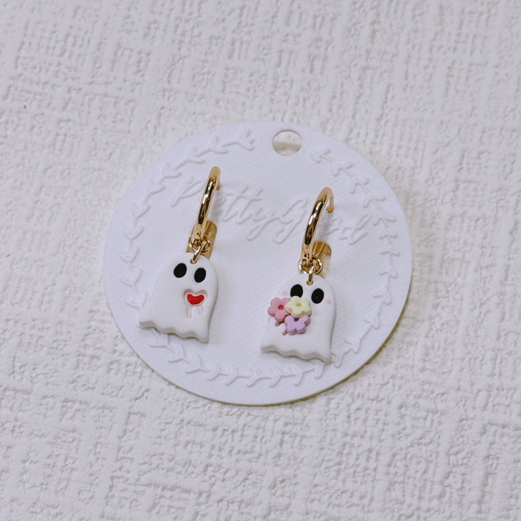 Handcrafted Ghost Earrings – Cute & Floral Halloween or Summerween Huggies